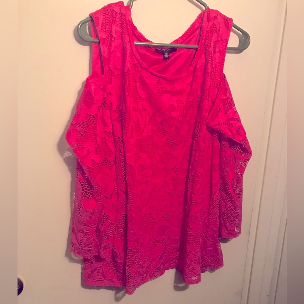 Melissa Paige Pink Lace Cold Shoulder Top Size 3X